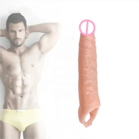 Premium Realistic Silicone Huge Penis Sleeve Enlargement Cock Extender - Reusable Delay Condom for Men - Best Couple Sex Toys in India - Discreet Delivery